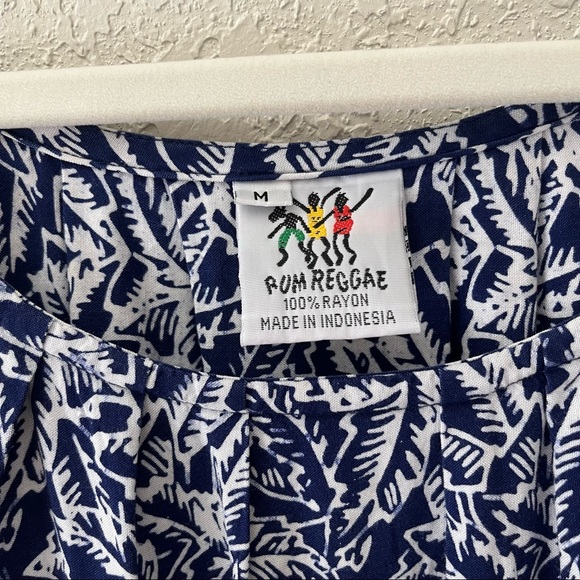 Rum Reggae women’s palm tree print midi shift dress, M, blue and white - Picture 3 of 5